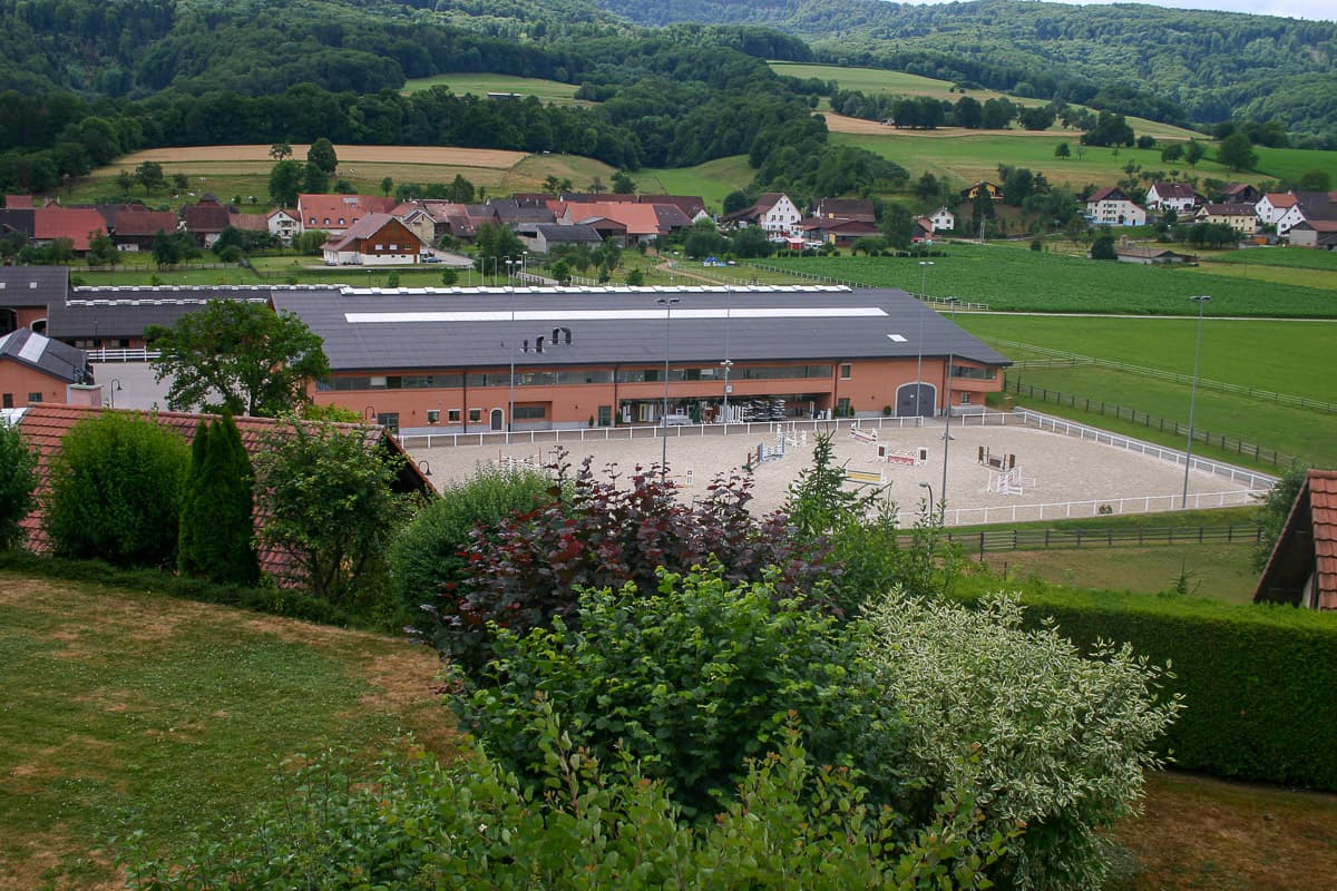 The hall and event tents from above during competition week