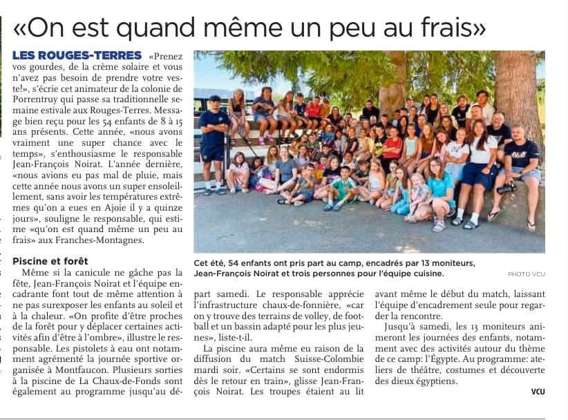Newspaper article about the 2026 summer camp at Les Rouges-Terres