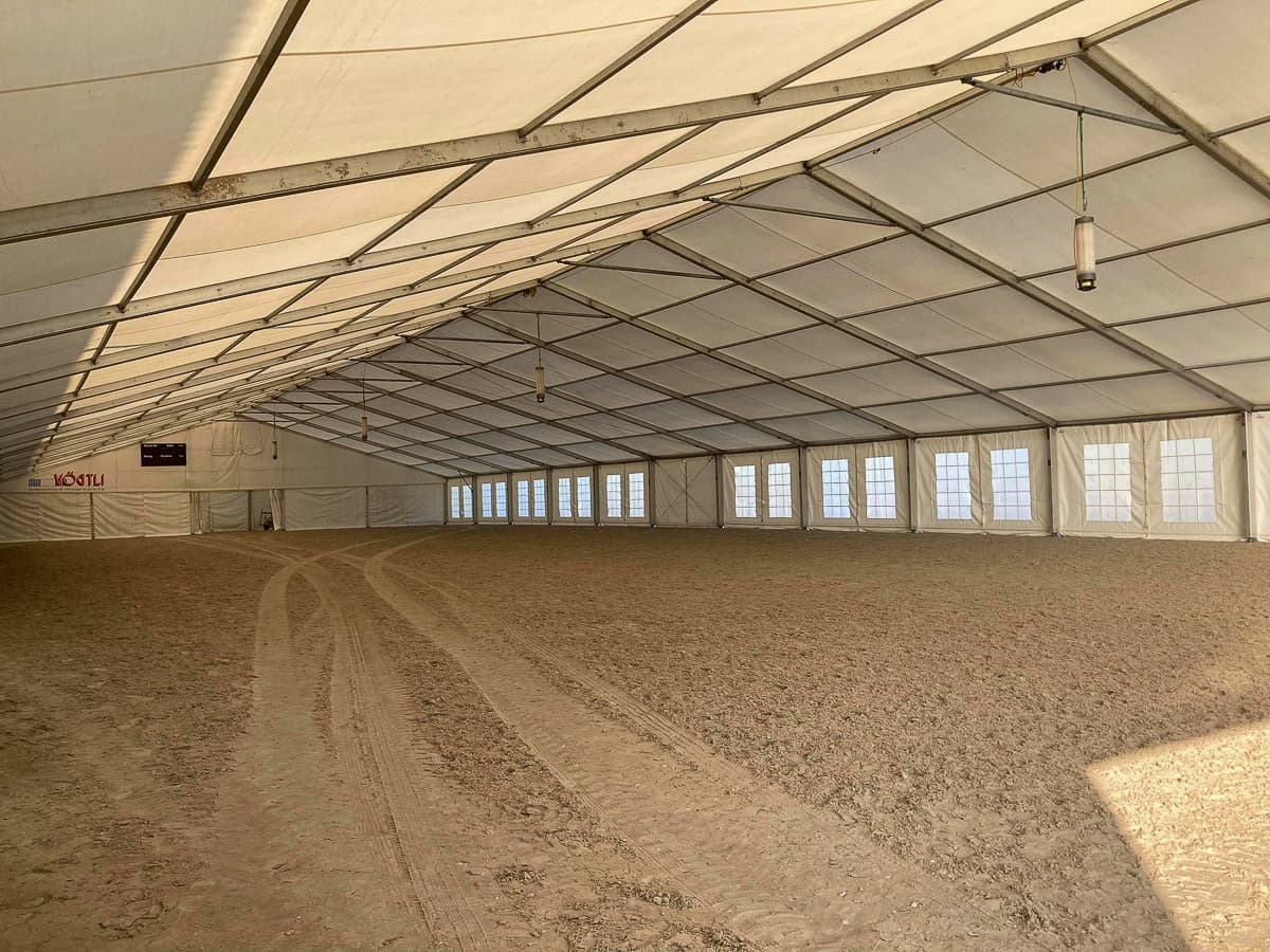 The covered warm-up arena